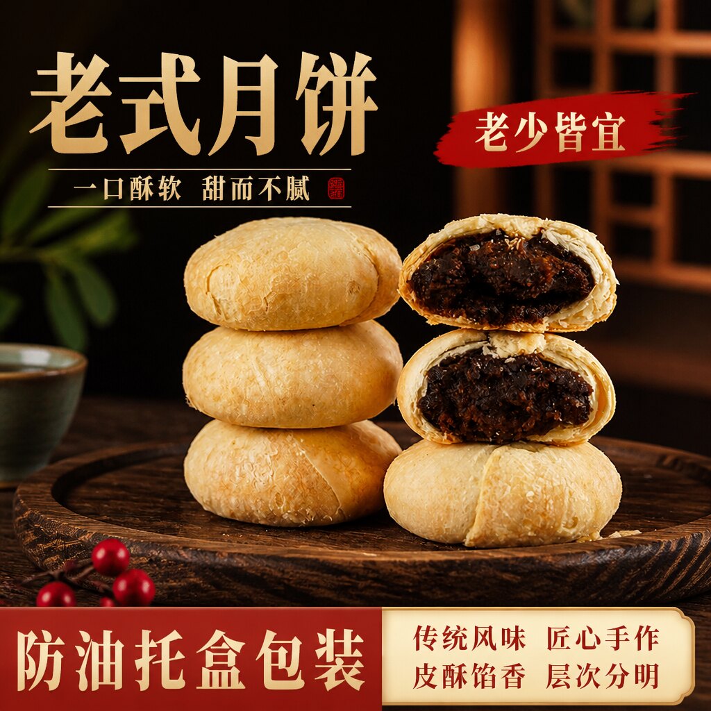 传统苏式酥皮枣泥月饼老式黑芝麻五仁中秋点心礼盒批发经典散装