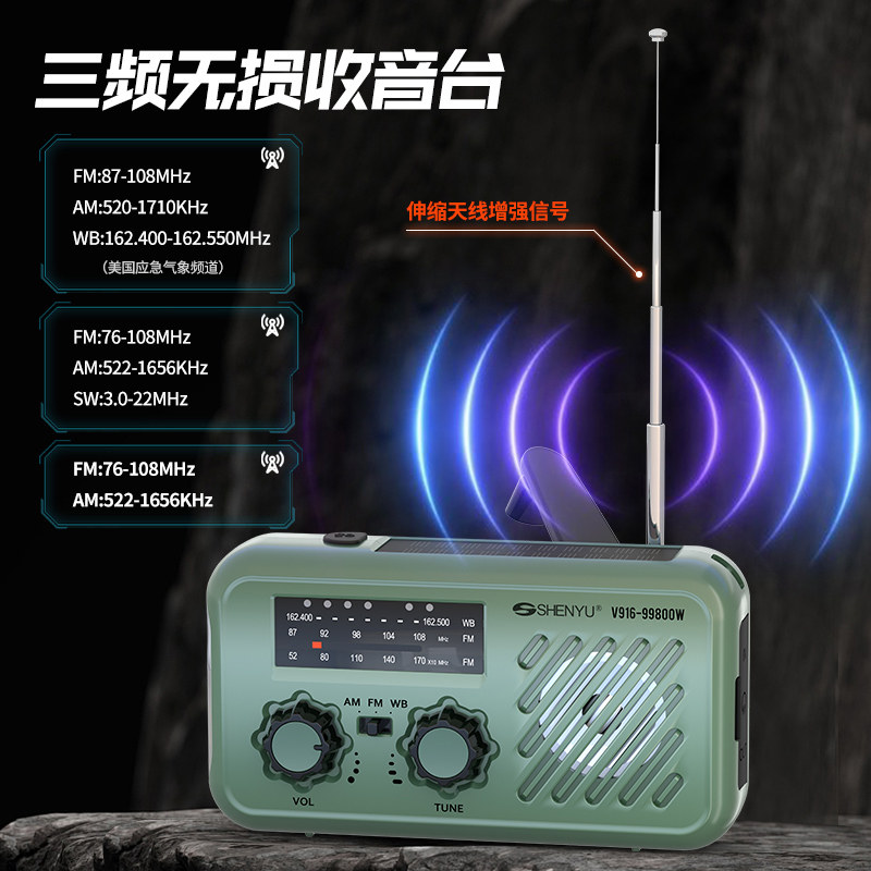 手摇发电收音机太阳能户外应急防灾全波段应急物资末日求生多功能,淘宝优惠券,粉丝福利购,淘宝优惠卷