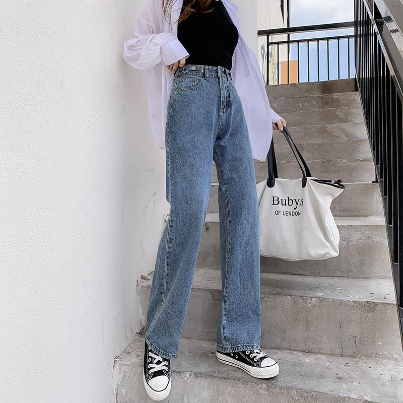 新款松紧腰阔腿女复古韩版裤牛仔裤 天天特卖工厂店牛仔裤