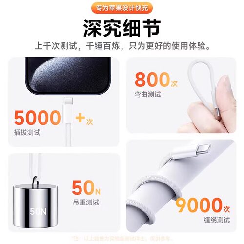国家3C认证适用苹果15充电线充电器头16Pro/ProMaxiPhoneplus手机USB-C编织30W快充数据线插头线A动态年货节 - 图2