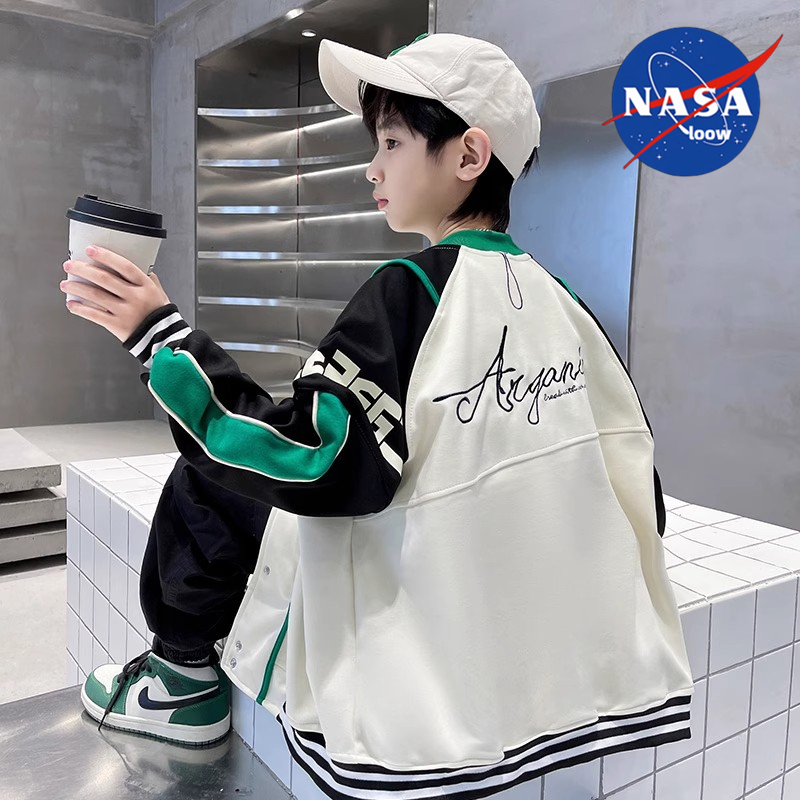 NASA联名男童外套秋冬2023新款中大童秋款洋气男孩加厚炸街棒球服