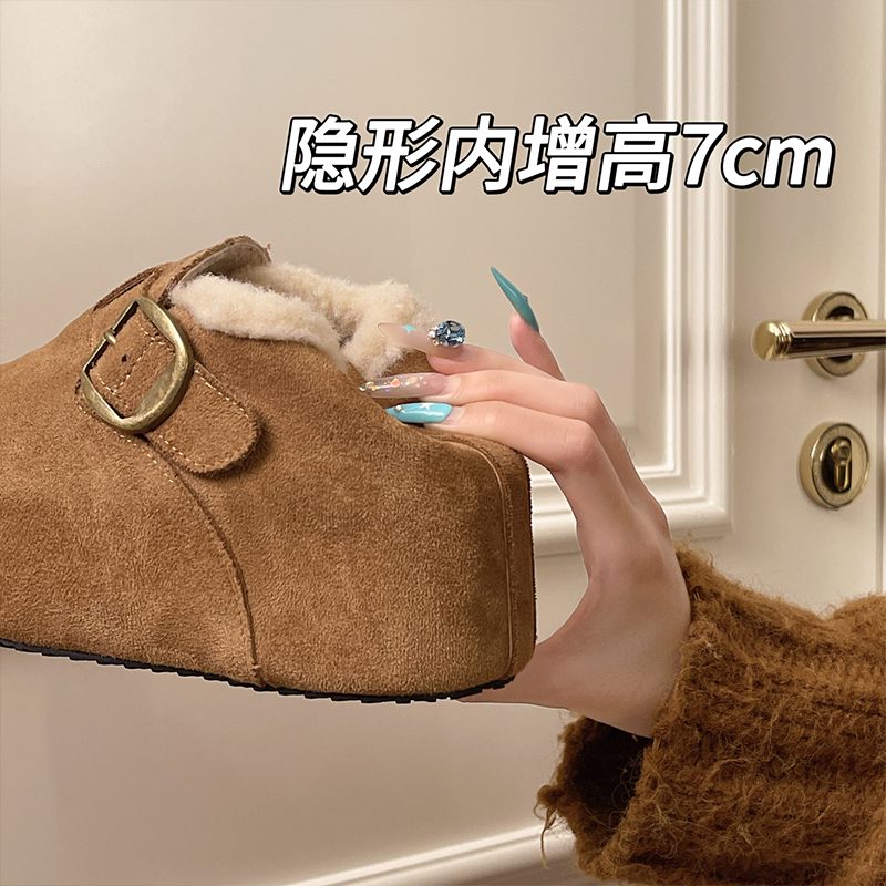 内增高7cm厚底加绒勃肯鞋女鞋2025冬季新款雪地靴毛毛鞋棉鞋毛绒 - 图0