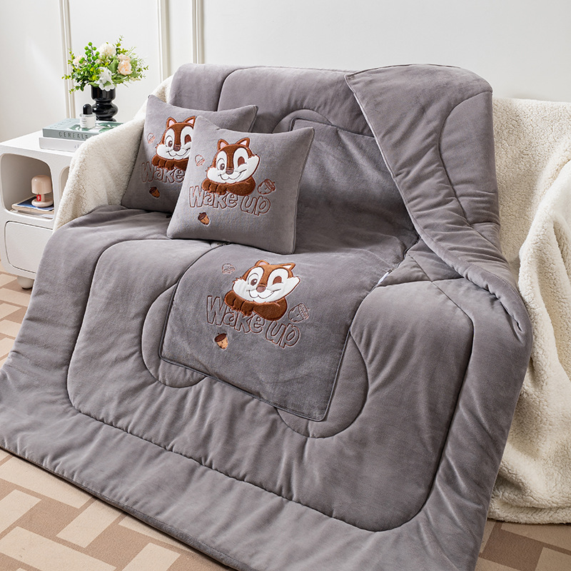 Thickened milk velvet pillow quilt dual-purpose two-in-one winter warm car pillow cushion student lunch break quilt