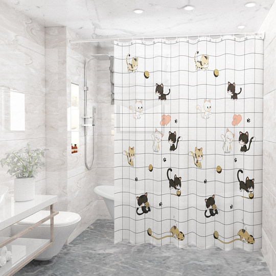 卫生间加厚浴帘防水防霉浴帘杆套装免打孔浴室隔断门帘窗帘挂帘子