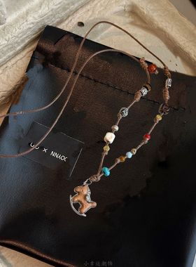 复古小马编绳项链女高级轻奢本命年款秋冬毛衣链挂绳木马吊坠配饰