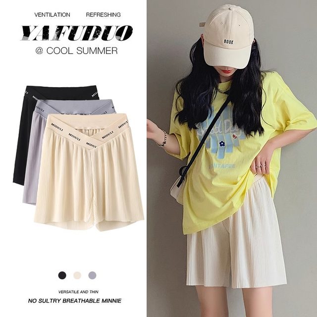 Pregnant women wear low-waisted shorts on ice silk wide-leg five-point pants