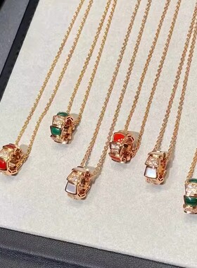 美己镶钻三圈蛇形项链女轻奢灵蛇颈链蛇骨耳拍耳环玫瑰金白金