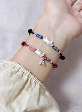 足银999法棍猫手链纯银情侣手绳