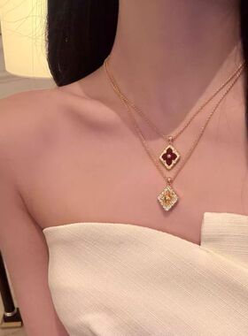 乔老板Joy布契拉丝贝母拉提项链锁骨链中古老钱轻奢毛衣链蓝色