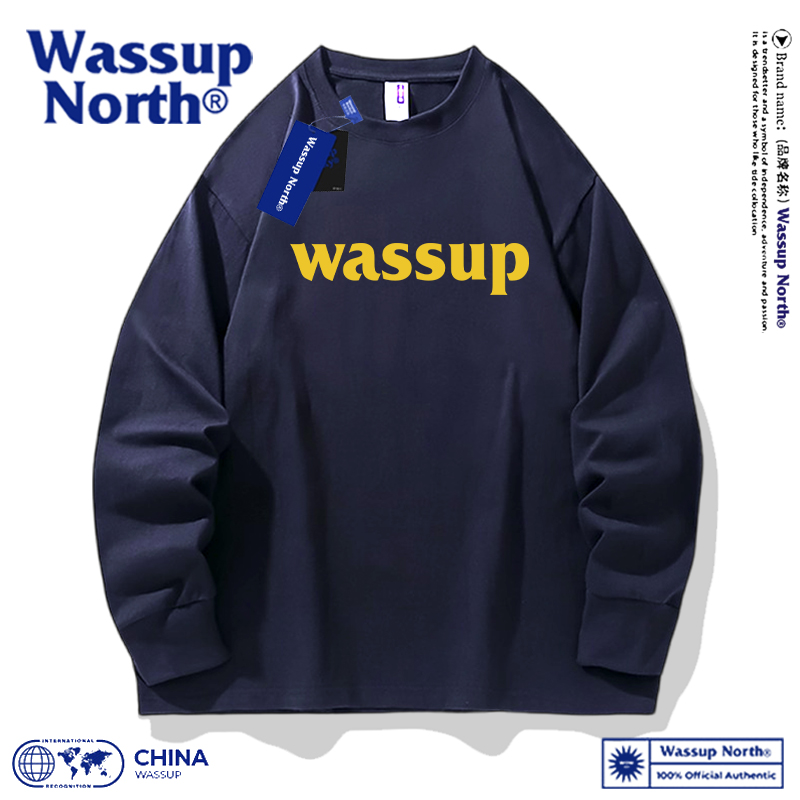 wassupnorth重磅纯棉长袖t恤上衣服打底衫男生2024年潮牌春秋款 - 图1