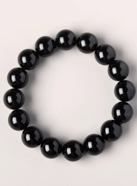 黑曜石手串东海水晶彩虹猫眼金曜石散珠子乌金黑耀石马本命年手链