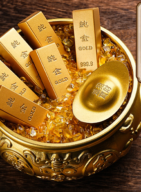 仿真沙金金条聚宝盆摆件实心金砖道具金店样品招财乔迁新居礼品
