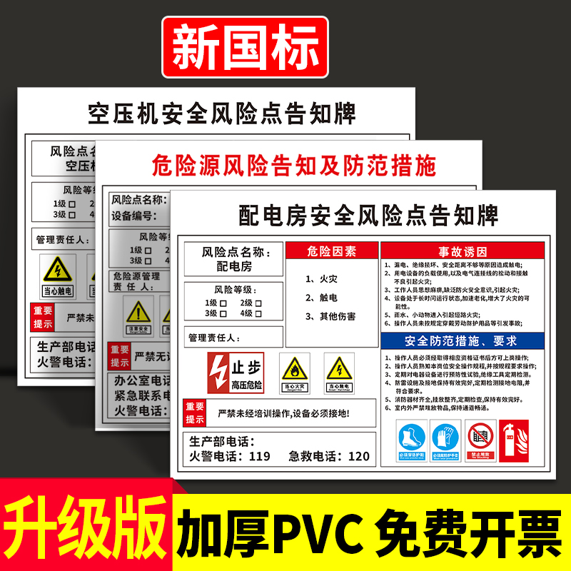 安全风险点告知牌车间仓库空压机岗位风险告知卡告示牌工厂生产设备警示标识牌定制cnc机床机器标志标牌消防-图0