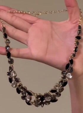 黑色水钻项链女2026年新款锁骨链高级感轻奢小众脖颈链潮新款