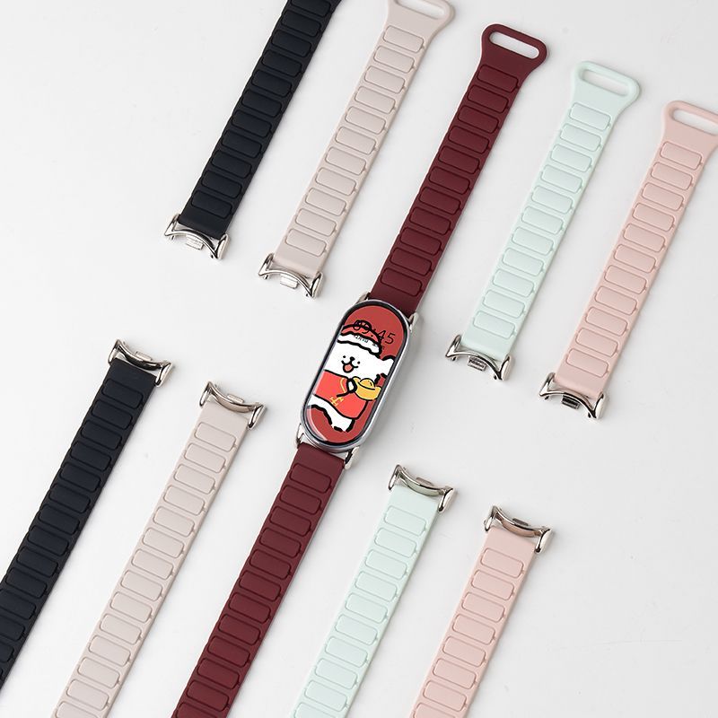 适用小米手环10/NFC表带新款9/8/7/6/5/4/3反扣磁吸硅胶腕带十九八七六代NFC通用高级运动透气智能腕带9夏天 - 图3