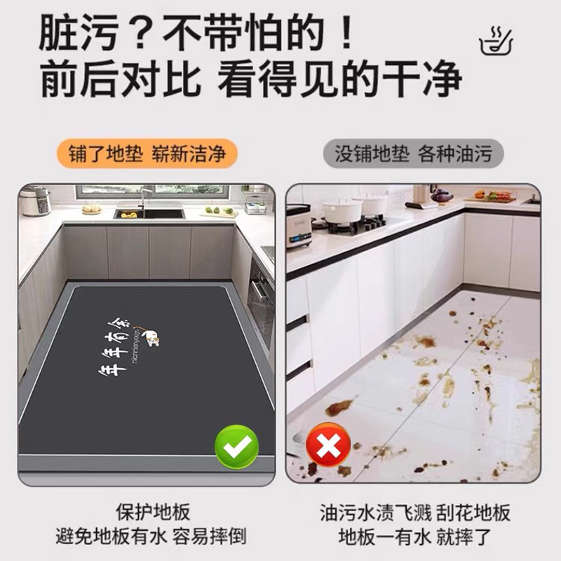 2026 new kitchen floor mats, non-slip, oil-proof, wipeable, washable, water-absorbent, dirt-resistant floor mats, full-cover, cuttable carpets