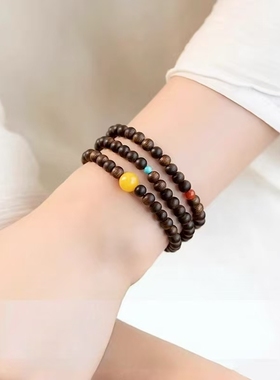 沉香手串明星同款文莱老料三圈叠戴天然蜜蜡串珠情绪稳定手链