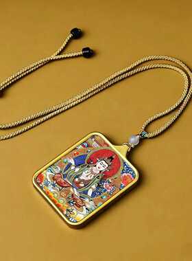 唐卡藏式扎基拉姆项链手工画芯描金佛牌吊坠五爷守护神限量版