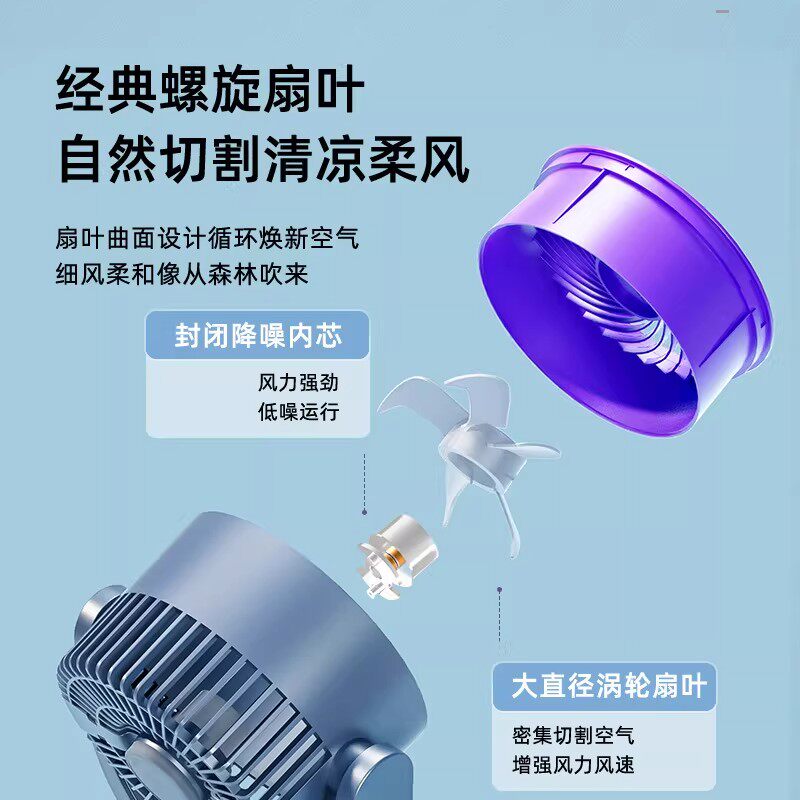 壁挂电风扇家用电扇厨房免打孔小风扇usb充电无线宿舍空气循环扇