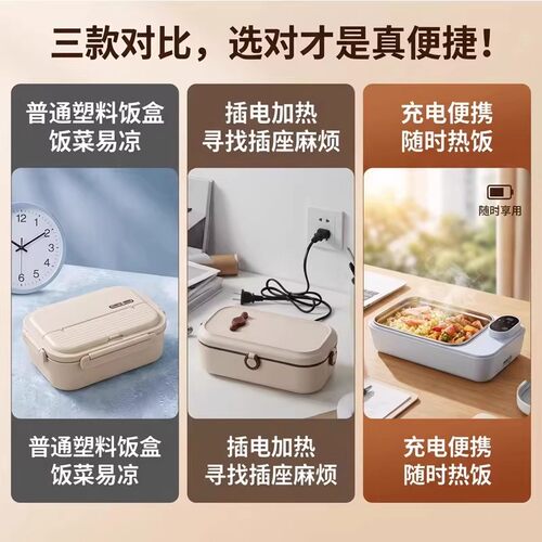 可充电无线盒加热保温饭盒免注水便当学生适用插电热饭电热带饭 - 图0