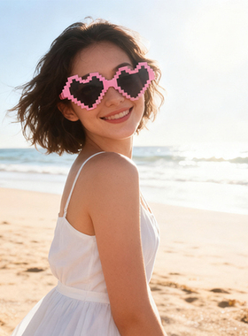 派对拍照y2k桃心玫红色眼镜男女