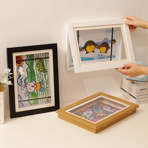 儿童画装裱画框磁吸收纳150张a4奖状展示免打孔相框8寸手工现代 - 图2