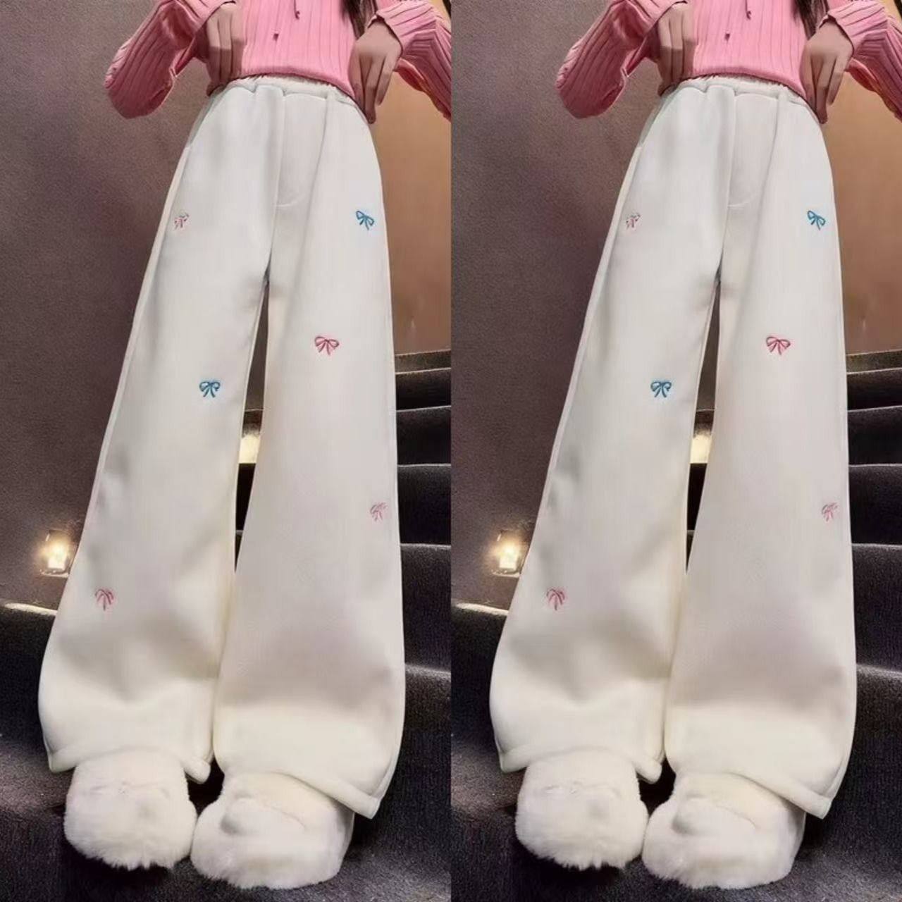 女童蝴蝶结刺绣阔腿裤春秋新款中大童女孩直筒休闲裤儿童秋装长裤,淘宝优惠券,粉丝福利购,淘宝优惠卷