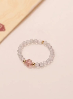 细天然斯里兰卡灰月光石女招桃花草莓晶简约指环轻奢时尚