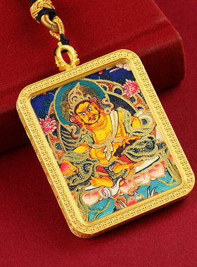 批发藏式半手绘描金唐卡绿度母黄财神十二生肖唐卡挂脖吊坠项链