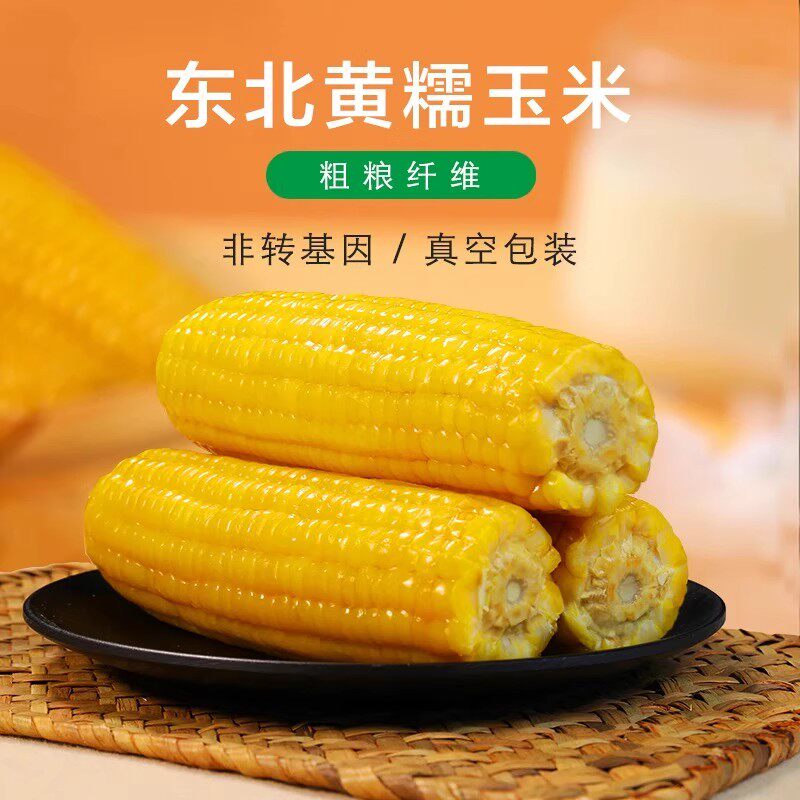 头茬新鲜东北黄糯玉米棒真空包装黄粘玉米加热即食真空装早餐粗粮