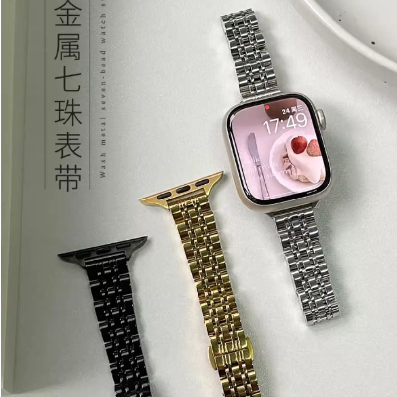 适用苹果ultra手表9表带applewatchs7小蛮腰纤细金属不锈钢iwatch6/5/4/3/se代细夏日女41/45mm个性小众智能 - 图1