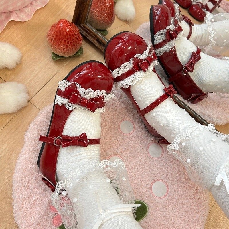 蔻孜现货【甜心蜜桃】夹心爱蜜桃原创Lolita圆头lo鞋蝴蝶结中跟鞋,淘宝优惠券,粉丝福利购,淘宝优惠卷