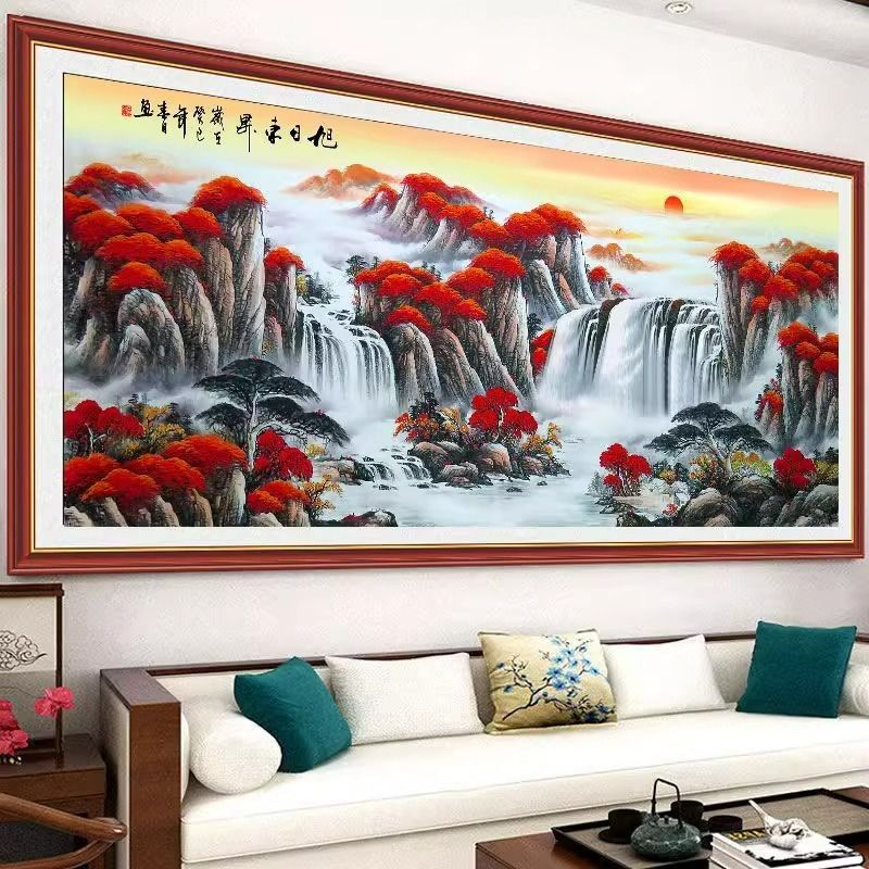 山水画墙贴流水生财风景画客厅装饰墙壁画电视背景墙自粘墙纸壁画