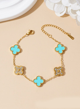 高级感小众轻奢新款女手链四叶草气质百搭女满钻手链生日礼物手饰