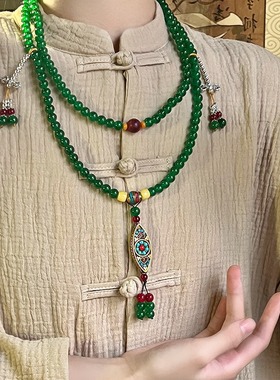 国风玛瑙串珠项链搭配长款毛衣链新中式民族风复古旗袍斜挎链配饰