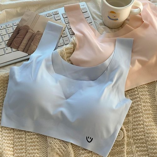 冰丝无痕发育期内衣学生运动透气无钢圈少女抹胸小背心式薄款文胸 - 图1