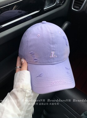 时尚女鸭舌帽大头围宽帽檐百搭软顶字母刺绣正品棒球帽红色青色