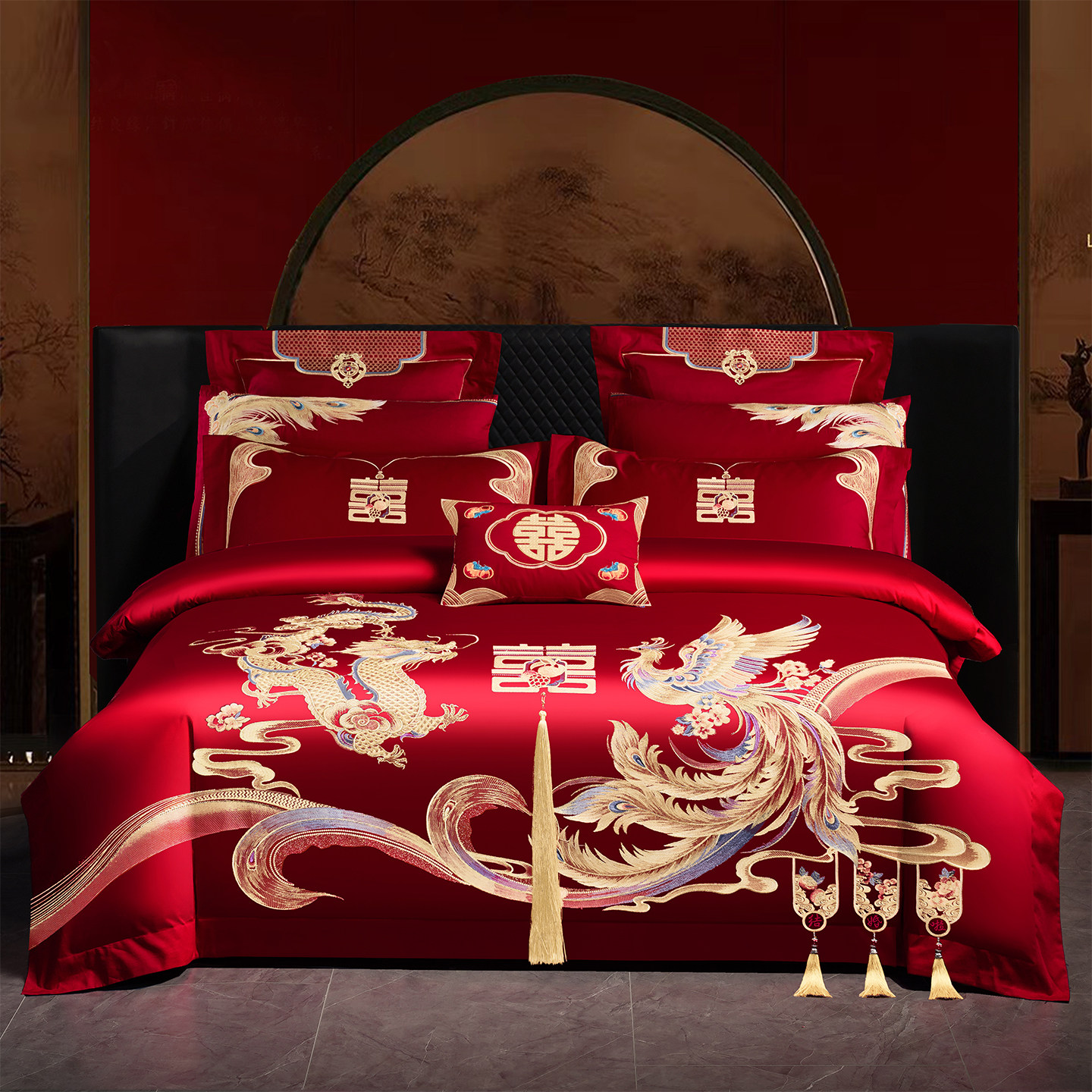 高档婚庆四件套大红龙凤刺绣新婚嫁礼房结婚床上用品喜庆被单床笠,淘宝优惠券,粉丝福利购,淘宝优惠卷