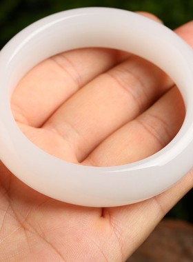 新疆和田白玉手镯真玉石镯子少女气质送女友妈妈学生时尚国风古典