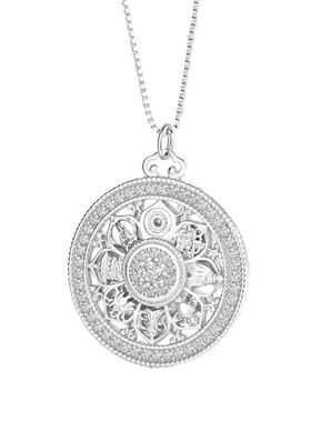 s925纯银镶钻八宝罗盘项链女古法传承吊坠福牌毛衣链镀金合金