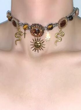 【阿波罗】甜酷风黑金太阳多层项链叠戴复古小众锁骨链高级感颈链