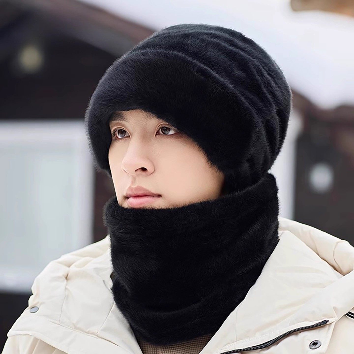 帽子男士2025新款秋冬季加绒加厚保暖围脖护耳骑行套头帽套装防风,淘宝优惠券,粉丝福利购,淘宝优惠卷