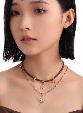 美拉德太阳吊坠双层叠戴项链女款