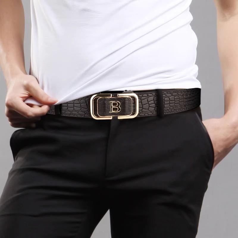 高档鳄鱼纹男士皮带送老公百搭商务腰带自动扣无牙内穿时尚裤腰带 - 图1