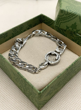 ZHANGU/占古双G唐草纹雕刻花纹互扣式手链男款复古做旧潮流春节