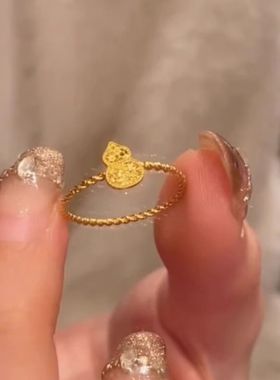 碎冰冰鱼鳞金色小葫芦戒指女精致复古小众福禄食指戒开口指环