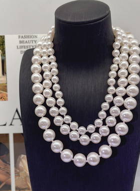 时尚轻奢正圆人造珍珠锁骨链强光澳白色百搭高级感气质毛衣项链女