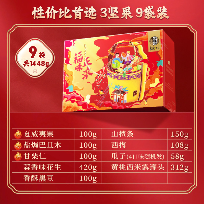 【华味亨_福味正浓礼盒1448g】坚果送礼佳品长辈年货大礼包零食T2