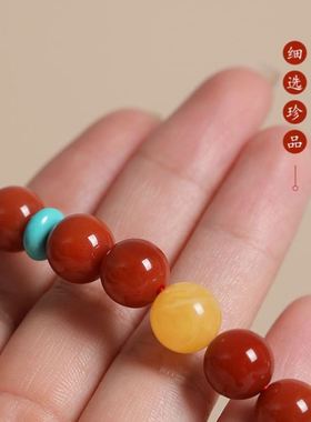 精仿手链凉山南红玛瑙招财满肉高档手串蜜蜡配饰女神礼物送父母