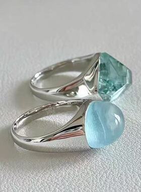 不规则几何蓝色水滴戒指女轻奢高级感小众独特清冷感个性百搭指环